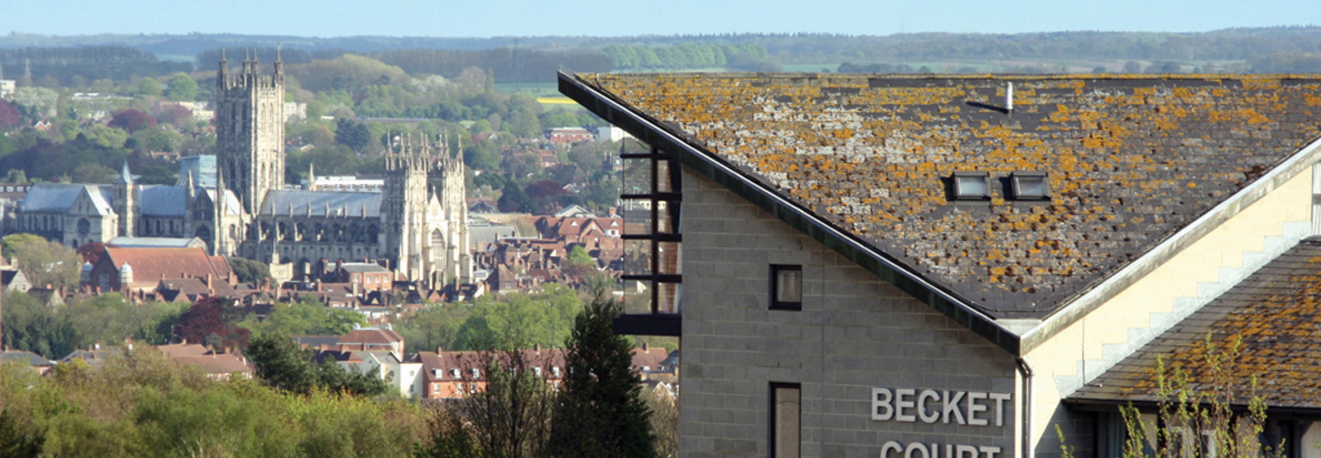 Looking at the Canterbury Cathedral from the campus of the University of Kent